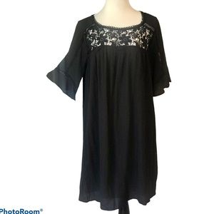 NWOT BLACK DRESS W/ BEAUTIFUL LACE DETAILS, KEYHOLE, FLUTTER SLV…